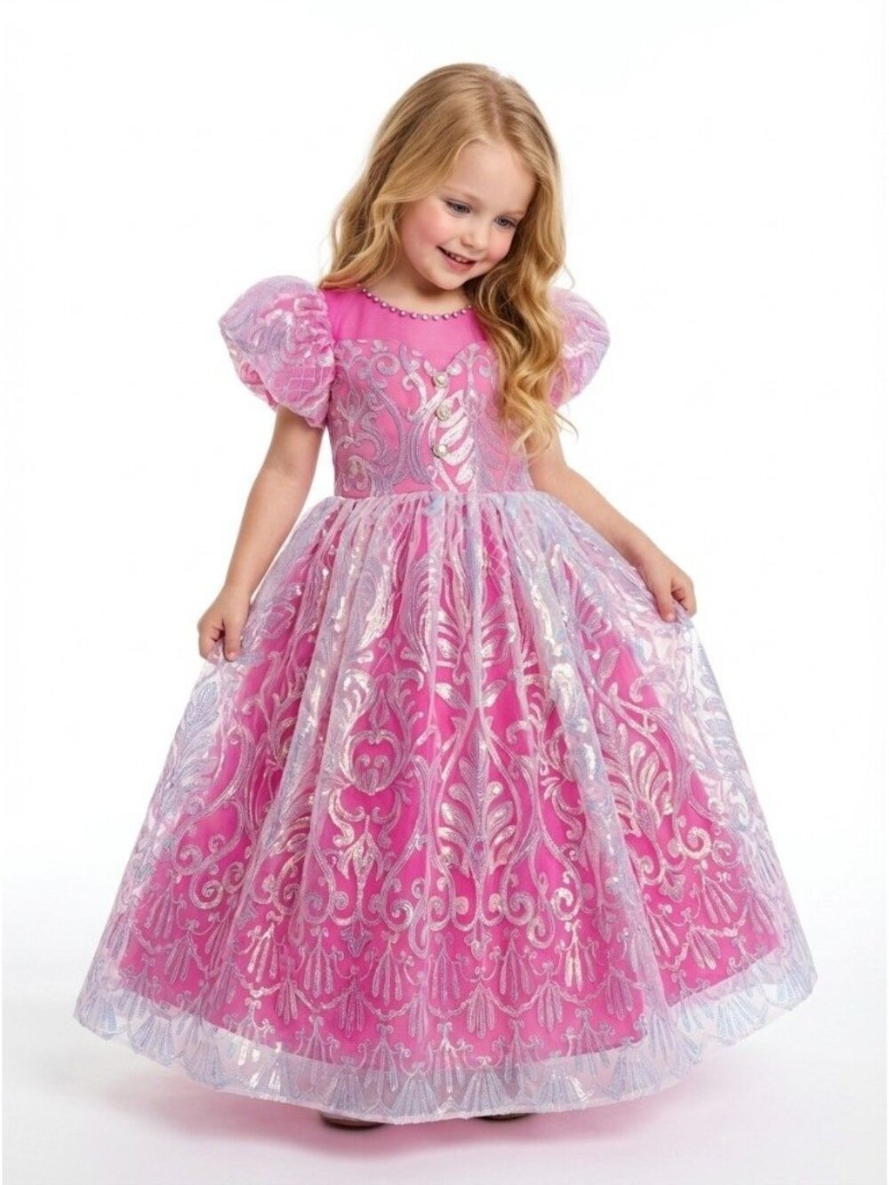 Girls Pink Princess Dress Sparkly Fairytale Gown